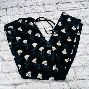 Markus Lupfer Pants Small Black Floral Loose Fit Tie Waist Pull On Casual